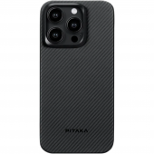 Pitaka MagEZ Case 4 Twill 600D for iPhone 15 Pro Max, Black/Grey (KI1501PMA)