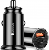 Baseus USB Car Charger USB 3.0 + USB-C 30W Black (CCALL-YS01)