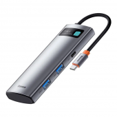 Baseus Metal Gleam Series 7-in-1 (2xUSB3.0+4KHD+RJ45+Type+TF+SD), Gray