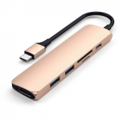 Satechi Aluminum Type-C Slim Multi-Port Adapter 4K V2, Gold (ST-SCMA2G)