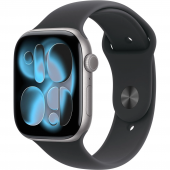 Apple Watch Series 11 GPS, 46mm Space Gray Aluminum Case with Black Sport Band (M/L) (MEV44)